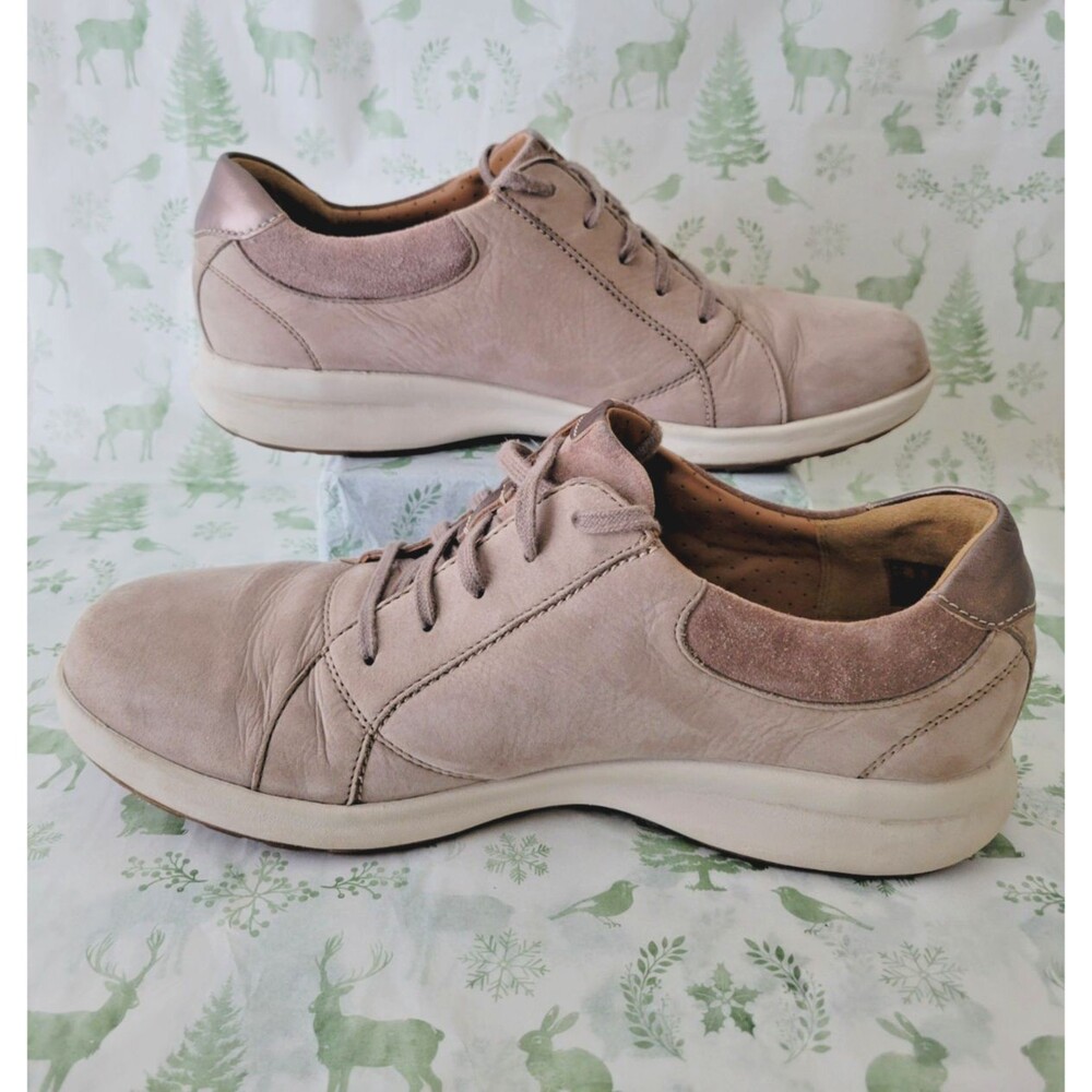 Clarks Un Adorn Lace Womens 11M Taupe Nubuck Leather Comfort Walking Shoes Beige